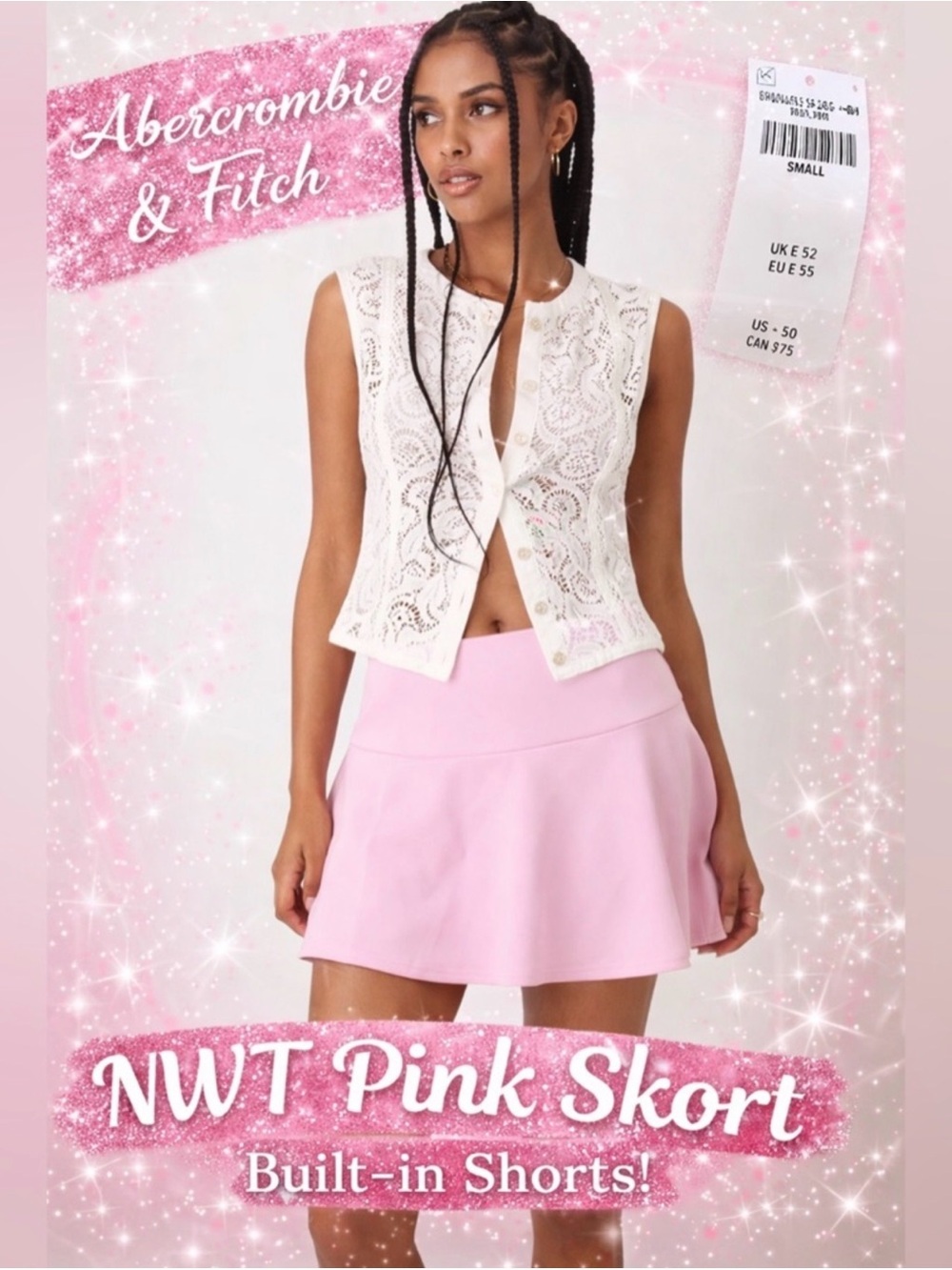 Abercrombie & Fitch Pink Skort NWT Small Tennis Skirt Built-In Shorts